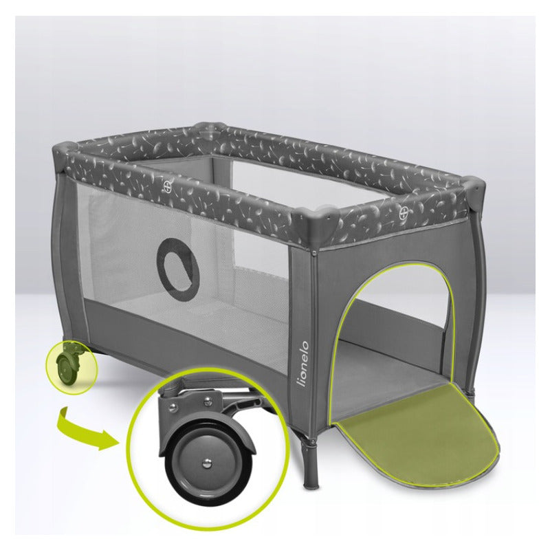 Patut pliant, Lionelo, Stefi Plus, Cu doua nivele, Cu intrare laterala cu fermoar, 2 roti, 120x60 cm, Conform cu standardul european de securitate EN 716, Gri - gogobaby.ro