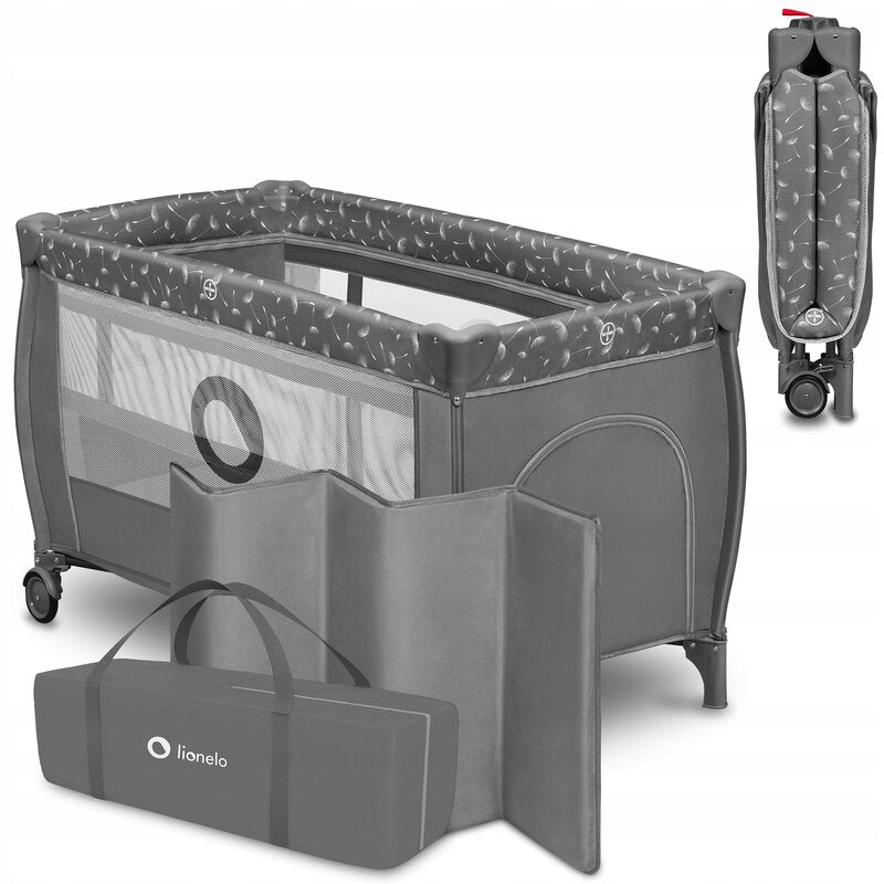 Patut pliant, Lionelo, Stefi Plus, Cu doua nivele, Cu intrare laterala cu fermoar, 2 roti, 120x60 cm, Conform cu standardul european de securitate EN 716, Gri - gogobaby.ro
