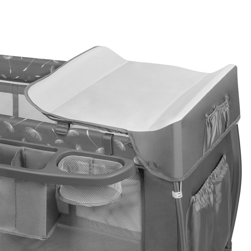Patut pliant, Lionelo, Sven Plus, 120x60 cm, Cu doua nivele, Cu arcada jucarii, masuta de infasat, vibratii, melodii, conform cu standardele europeane de securitate EN716 si EN12221, Grey - gogobaby.ro
