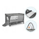 Patut pliant, Lionelo, Flower, Cu doua nivele, Cu arcada, Geanta transport, Masuta de infasat, Bara cu jucarii, Fereastra laterala, 120x60 cm, Conform cu standardele europeane de securitate EN 716 si EN12221, Gri