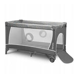 Patut pliant, Lionelo, Flower, Cu doua nivele, Cu arcada, Geanta transport, Masuta de infasat, Bara cu jucarii, Fereastra laterala, 120x60 cm, Conform cu standardele europeane de securitate EN 716 si EN12221, Gri