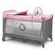 Patut pliant, Lionelo, Flower, Cu doua nivele, Cu arcada, Geanta transport, Masuta de infasat, Bara cu jucarii, Fereastra laterala, 120x60 cm, Conform cu standardele europeane de securitate EN 716 si EN12221, Roz