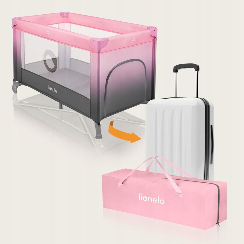 Patut pliant, Lionelo, Stefi, Cu un nivel, Cu intrare laterala cu fermoar, 2 roti, 120x60 cm, Conform cu standardul european de securitate EN 716, Roz Ombre - gogobaby.ro