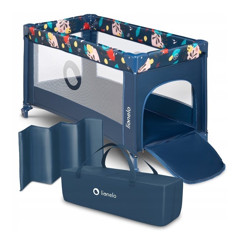 Patut pliant, Lionelo, Stefi, Cu un nivel, Cu intrare laterala cu fermoar, 2 roti, 120x60 cm, Conform cu standardul european de securitate EN 716, Blue Navy - gogobaby.ro