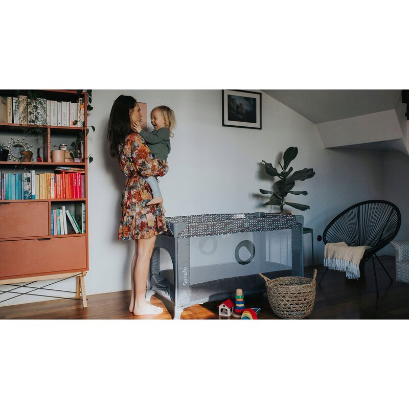 Patut pliant, Lionelo, Stefi, Cu un nivel, Cu intrare laterala cu fermoar, 2 roti, 120x60 cm, Conform cu standardul european de securitate EN 716, Blue Navy - gogobaby.ro