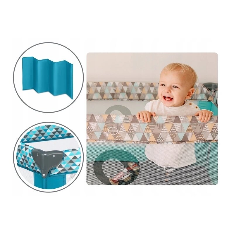Patut pliant, Lionelo, Stefi, Cu un nivel, Cu intrare laterala cu fermoar, 2 roti, 120x60 cm, Conform cu standardul european de securitate EN 716, Turquoise - gogobaby.ro