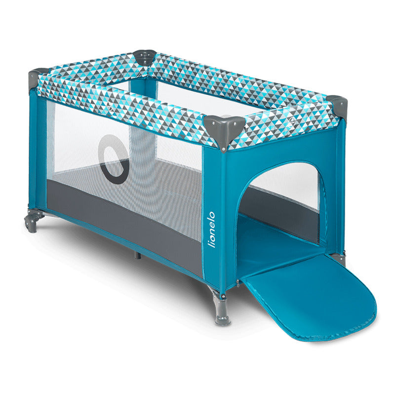 Patut pliant, Lionelo, Stefi, Cu un nivel, Cu intrare laterala cu fermoar, 2 roti, 120x60 cm, Conform cu standardul european de securitate EN 716, Turquoise - gogobaby.ro