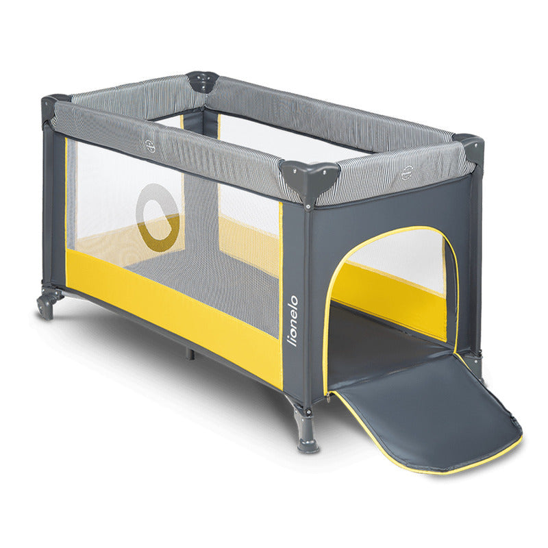 Patut pliant, Lionelo, Stefi, Cu un nivel, Cu intrare laterala cu fermoar, 2 roti, 120x60 cm, Conform cu standardul european de securitate EN 716, Yellow Lemon - gogobaby.ro
