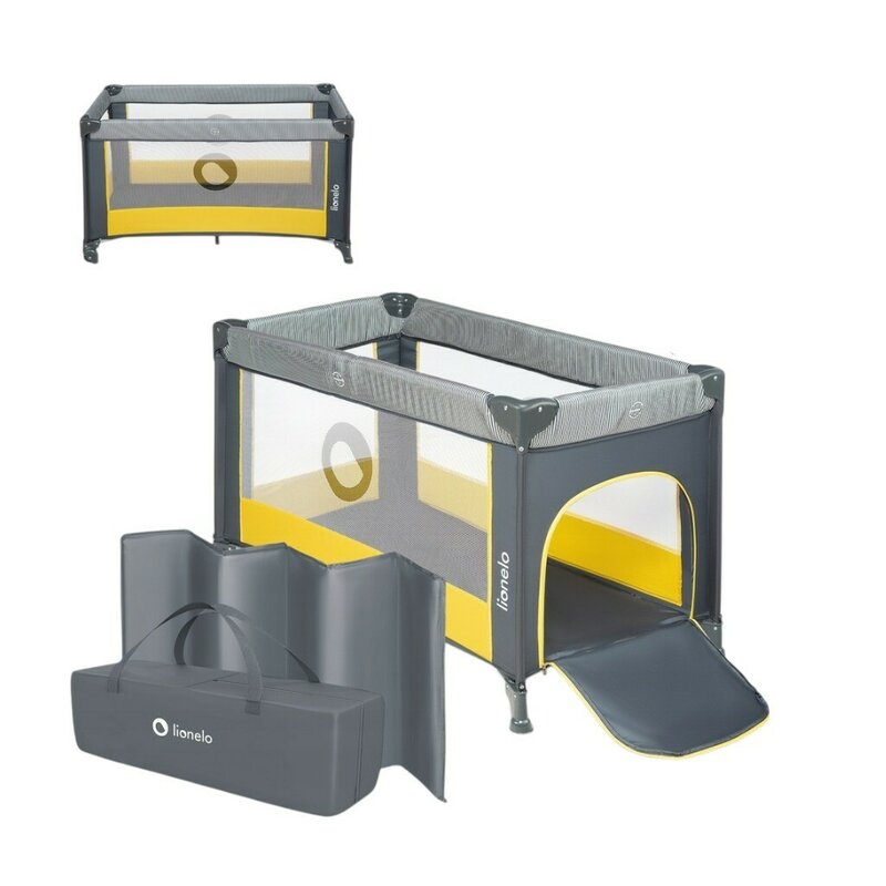 Patut pliant, Lionelo, Stefi, Cu un nivel, Cu intrare laterala cu fermoar, 2 roti, 120x60 cm, Conform cu standardul european de securitate EN 716, Yellow Lemon - gogobaby.ro