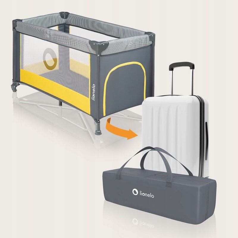 Patut pliant, Lionelo, Stefi, Cu un nivel, Cu intrare laterala cu fermoar, 2 roti, 120x60 cm, Conform cu standardul european de securitate EN 716, Yellow Lemon - gogobaby.ro