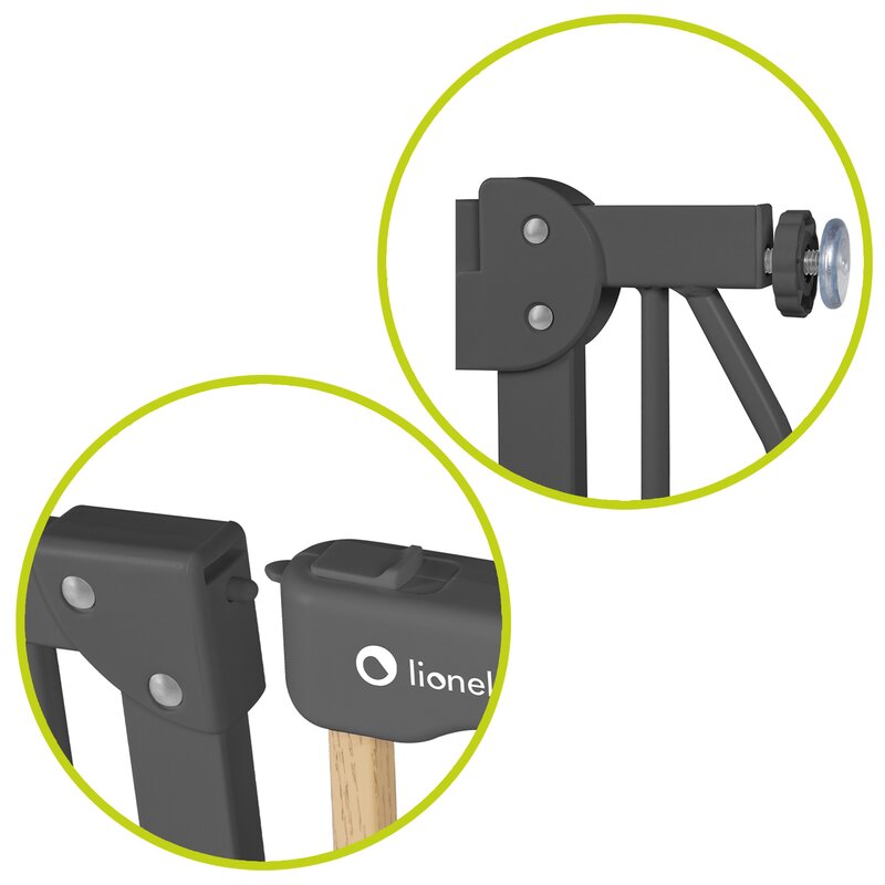 Poarta de siguranta, Lionelo, Truus Slim, Prin presiune, 105 cm, Conform cu standardul europeane de securitate EN1930, Gri/Natur - gogobaby.ro