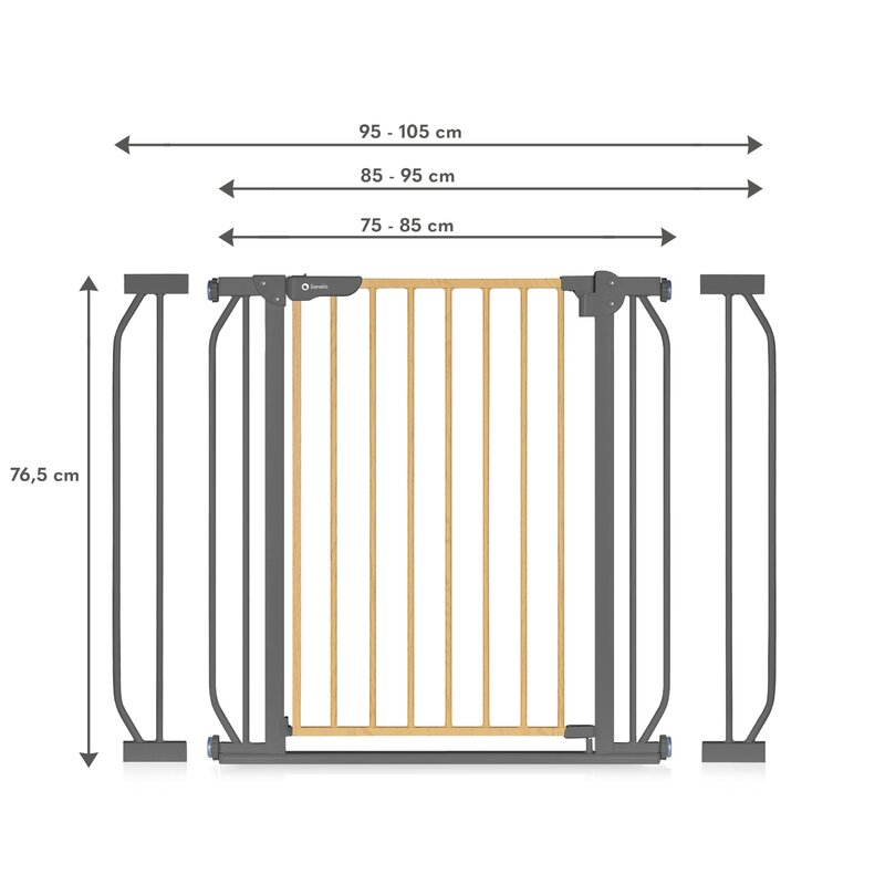 Poarta de siguranta, Lionelo, Truus Slim, Prin presiune, 105 cm, Conform cu standardul europeane de securitate EN1930, Gri/Natur - gogobaby.ro