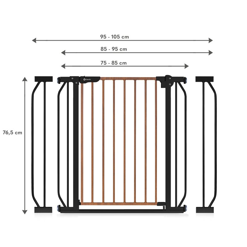 Poarta de siguranta, Lionelo, Truus Slim, Prin presiune, 105 cm, Conform cu standardul europeane de securitate EN1930, Negru/Natur