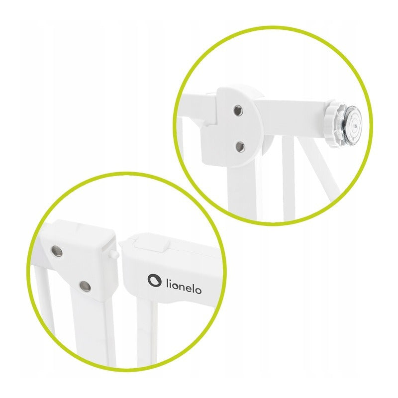 Poarta de siguranta, Lionelo, Truus Slim Led, Prin presiune, Cu lumina Led cu senzor, 105 cm, Conform cu standardul european de securitate EN1930, Alb - gogobaby.ro
