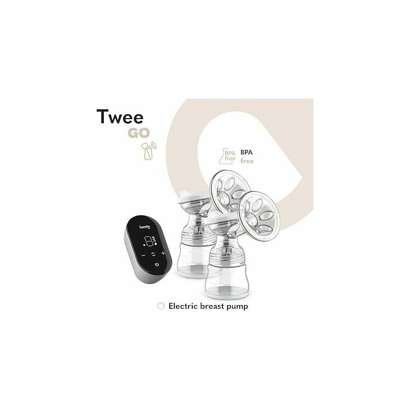 Pompa dubla de san, Lionelo, Electrica, Cu 9 nivele de aspiratie, 5 moduri de masaj, Afisaj LED, Imita suptul natural al copilului, Functionare pana la 90 min, Silentioasa, Fara BPA, Include 2 recipiente de 150 ml si 2 pungi, Cablu USB, Husa, Alb/Gri - gogobaby.ro