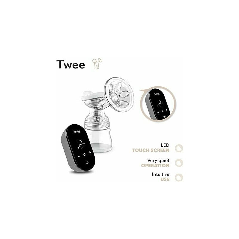Pompa dubla de san, Lionelo, Electrica, Cu 9 nivele de aspiratie, 5 moduri de masaj, Afisaj LED, Imita suptul natural al copilului, Functionare pana la 90 min, Silentioasa, Fara BPA, Include 2 recipiente de 150 ml si 2 pungi, Cablu USB, Husa, Alb/Gri - gogobaby.ro