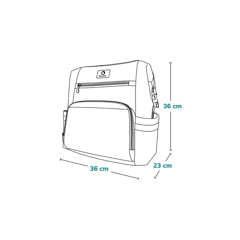 Rucsac impermeabil pentru mamici, Lionelo, Cube, Cu 12 compartimente si salteluta de schimbat, Cu prindere universala de carucior, 36 x 36 x 23 cm, Negru
