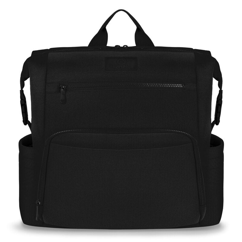 Rucsac impermeabil pentru mamici, Lionelo, Cube, Cu 12 compartimente si salteluta de schimbat, Cu prindere universala de carucior, 36 x 36 x 23 cm, Negru