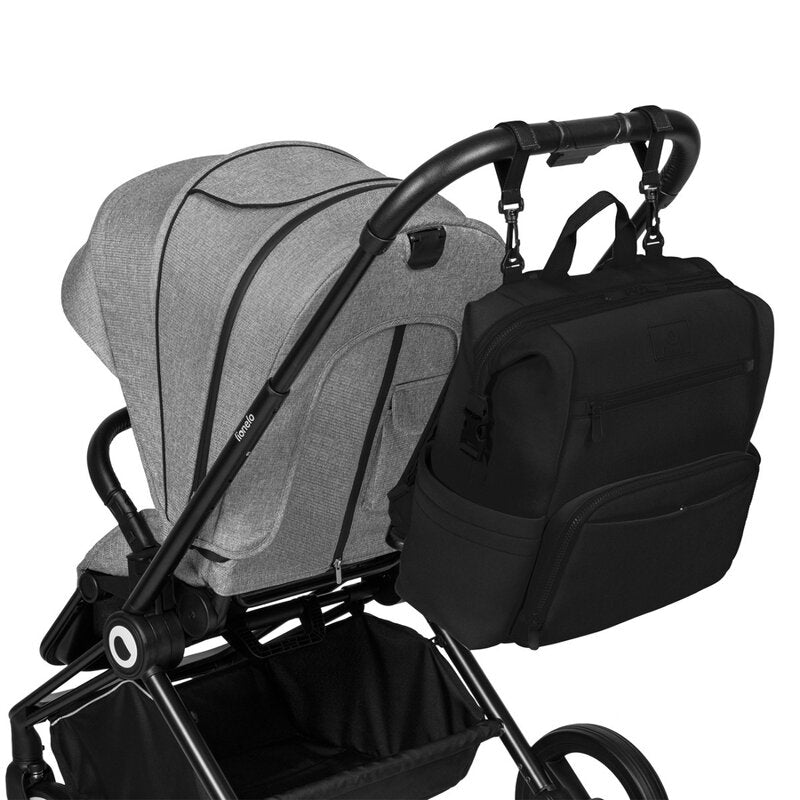 Rucsac impermeabil pentru mamici, Lionelo, Cube, Cu 12 compartimente si salteluta de schimbat, Cu prindere universala de carucior, 36 x 36 x 23 cm, Negru