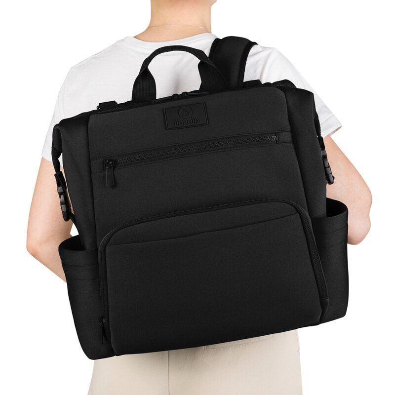 Rucsac impermeabil pentru mamici, Lionelo, Cube, Cu 12 compartimente si salteluta de schimbat, Cu prindere universala de carucior, 36 x 36 x 23 cm, Negru