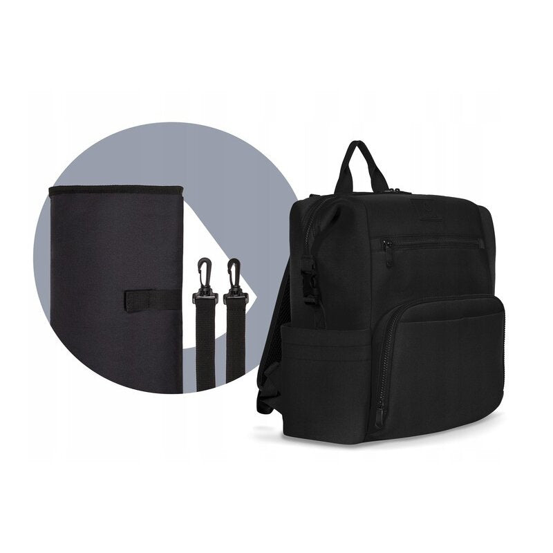Rucsac impermeabil pentru mamici, Lionelo, Cube, Cu 12 compartimente si salteluta de schimbat, Cu prindere universala de carucior, 36 x 36 x 23 cm, Negru