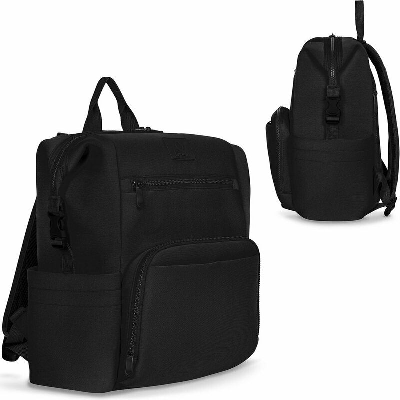 Rucsac impermeabil pentru mamici, Lionelo, Cube, Cu 12 compartimente si salteluta de schimbat, Cu prindere universala de carucior, 36 x 36 x 23 cm, Negru