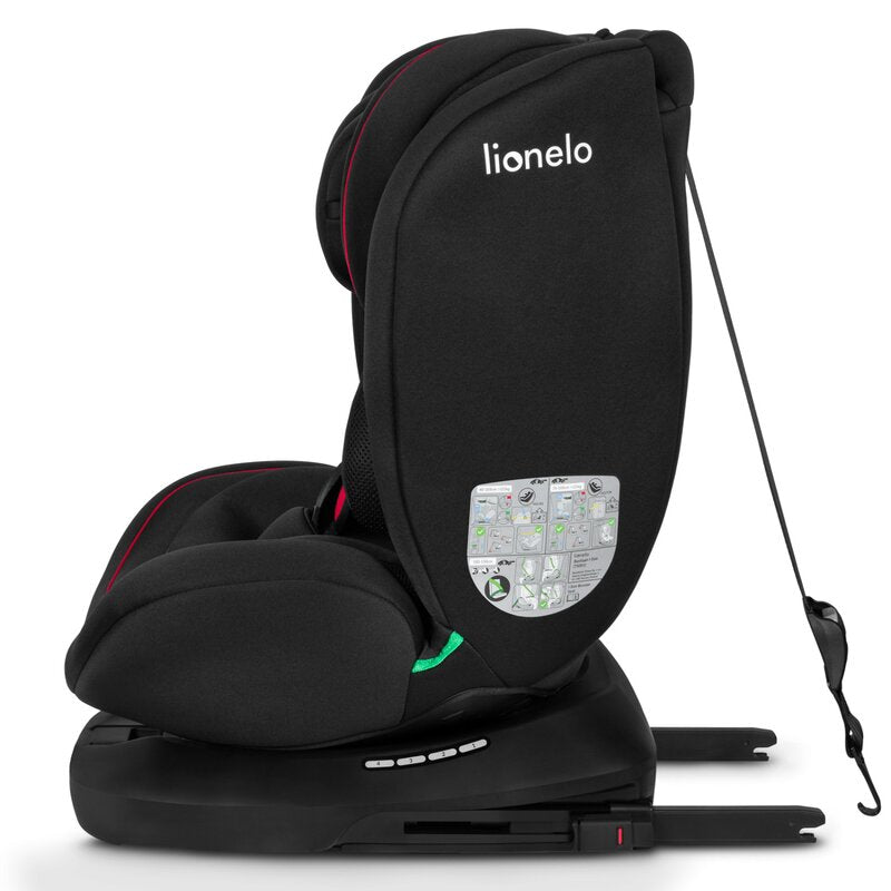 Scaun auto, Lionelo, Bastiaan i-Size, 4 in 1, Protectie laterala, Cu spatar inclinabil in 4 pozitii, Cu tetiera reglabila in 7 pozitii, Rotire 360 grade, Top Tether, 0-36 Kg, 40-150 cm, Cu Isofix, Conform cu ECE R129/03, Negru/Rosu