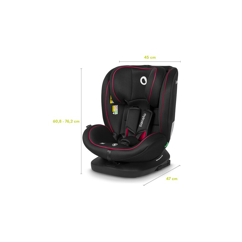 Scaun auto, Lionelo, Bastiaan i-Size, 4 in 1, Protectie laterala, Cu spatar inclinabil in 4 pozitii, Cu tetiera reglabila in 7 pozitii, Rotire 360 grade, Top Tether, 0-36 Kg, 40-150 cm, Cu Isofix, Conform cu ECE R129/03, Negru/Rosu