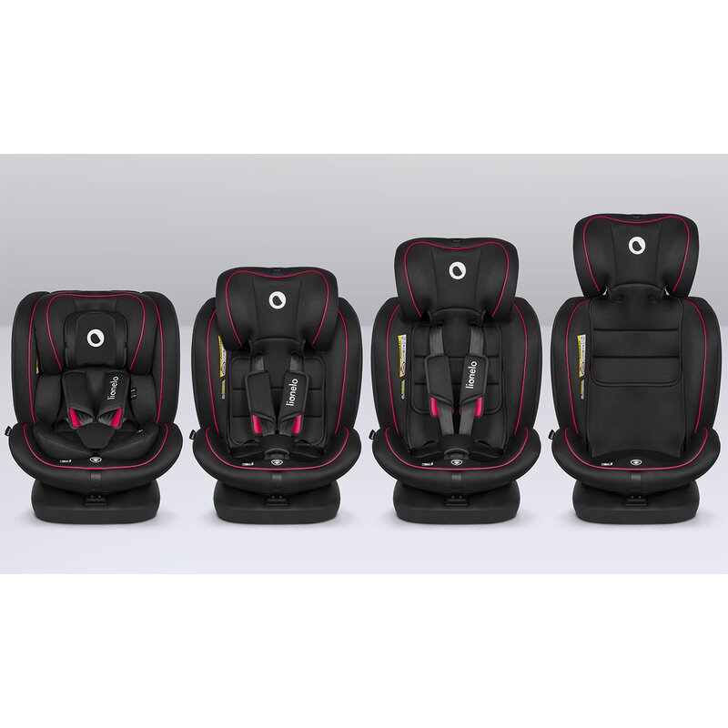 Scaun auto, Lionelo, Bastiaan i-Size, 4 in 1, Protectie laterala, Cu spatar inclinabil in 4 pozitii, Cu tetiera reglabila in 7 pozitii, Rotire 360 grade, Top Tether, 0-36 Kg, 40-150 cm, Cu Isofix, Conform cu ECE R129/03, Negru/Rosu