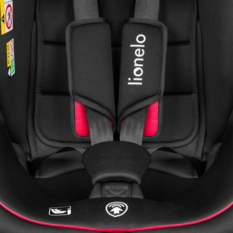 Scaun auto, Lionelo, Bastiaan i-Size, 4 in 1, Protectie laterala, Cu spatar inclinabil in 4 pozitii, Cu tetiera reglabila in 7 pozitii, Rotire 360 grade, Top Tether, 0-36 Kg, 40-150 cm, Cu Isofix, Conform cu ECE R129/03, Negru/Rosu