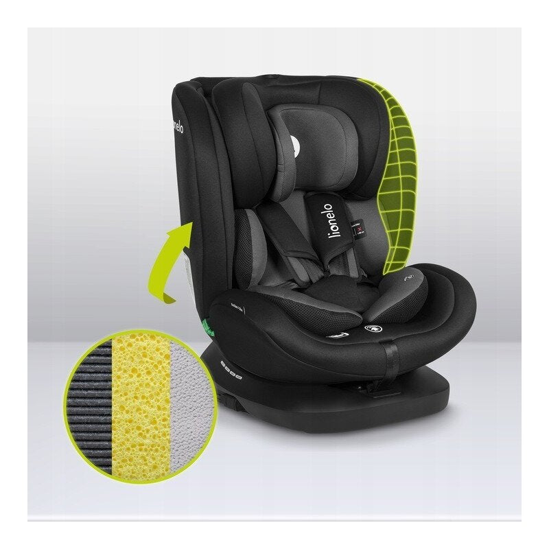 Scaun auto, Lionelo, Bastiaan i-Size, 4 in 1, Protectie laterala, Cu spatar inclinabil in 4 pozitii, Cu tetiera reglabila in 7 pozitii, Rotire 360 grade, Top Tether, 0-36 Kg, 40-150 cm, Cu Isofix, Conform cu ECE R129/03, Negru/Rosu