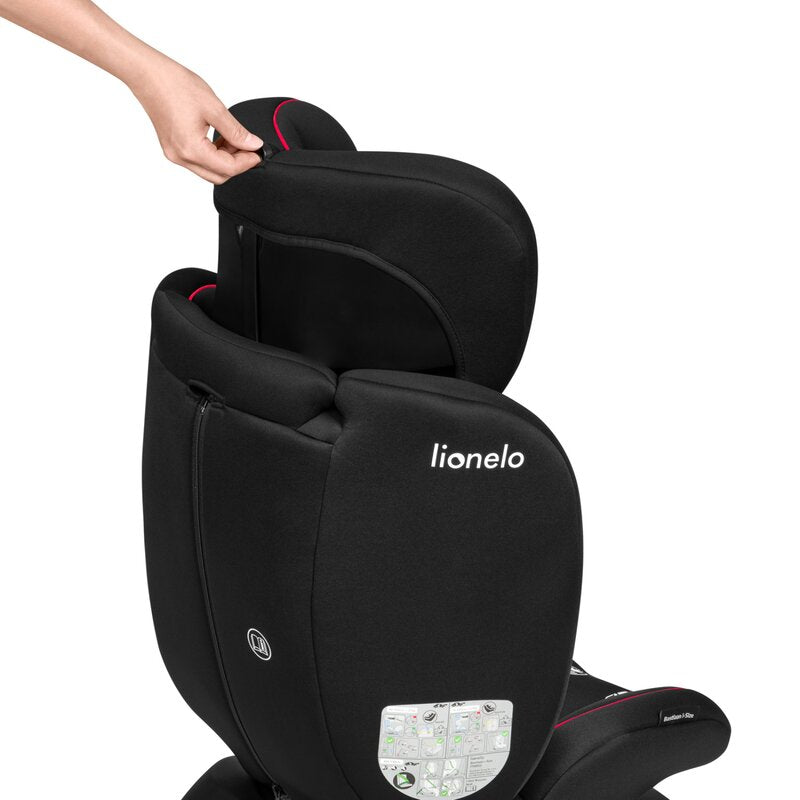 Scaun auto, Lionelo, Bastiaan i-Size, 4 in 1, Protectie laterala, Cu spatar inclinabil in 4 pozitii, Cu tetiera reglabila in 7 pozitii, Rotire 360 grade, Top Tether, 0-36 Kg, 40-150 cm, Cu Isofix, Conform cu ECE R129/03, Negru/Rosu