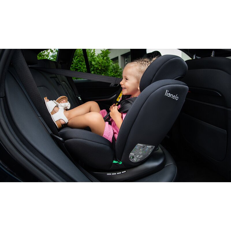 Scaun auto, Lionelo, Bastiaan i-Size, 4 in 1, Protectie laterala, Cu spatar inclinabil in 4 pozitii, Cu tetiera reglabila in 7 pozitii, Rotire 360 grade, Top Tether, 0-36 Kg, 40-150 cm, Cu Isofix, Conform cu ECE R129/03, Negru/Rosu