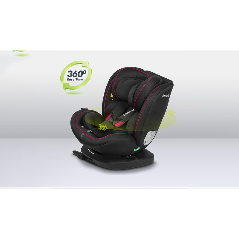 Scaun auto, Lionelo, Bastiaan i-Size, 4 in 1, Protectie laterala, Cu spatar inclinabil in 4 pozitii, Cu tetiera reglabila in 7 pozitii, Rotire 360 grade, Top Tether, 0-36 Kg, 40-150 cm, Cu Isofix, Conform cu ECE R129/03, Negru/Rosu