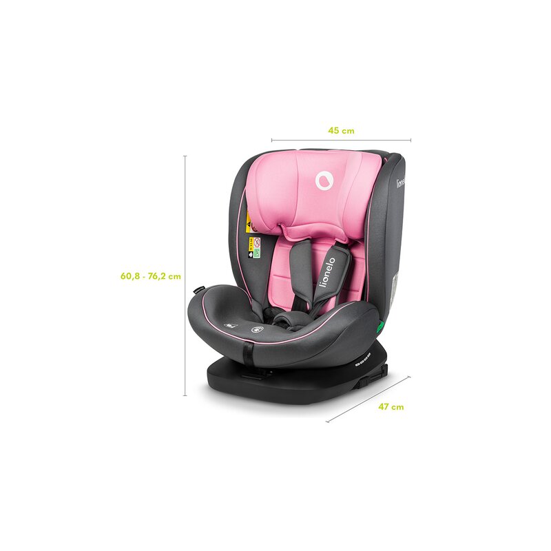 Scaun auto, Lionelo, Bastiaan i-Size, 4 in 1, Protectie laterala, Cu spatar inclinabil in 4 pozitii, Cu tetiera reglabila in 7 pozitii, Rotire 360 grade, Top Tether, 0-36 Kg, 40-150 cm, Cu Isofix, Conform cu ECE R129/03, Roz - gogobaby.ro