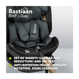 Scaun auto, Lionelo, Bastiaan RWF i-Size, Pozitie de somn, Protectie laterala, Rotire 360 grade, 0-36 Kg, Cu Isofix si Centura Top Tether, Conform cu standardul european de securitate ECE R129, Gri