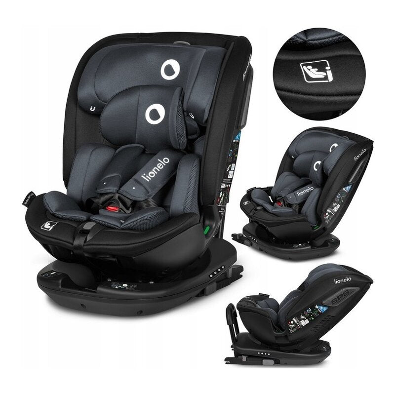 Scaun auto, Lionelo, Bastiaan RWF i-Size, Pozitie de somn, Protectie laterala, Rotire 360 grade, 0-36 Kg, Cu Isofix si Centura Top Tether, Conform cu standardul european de securitate ECE R129, Gri