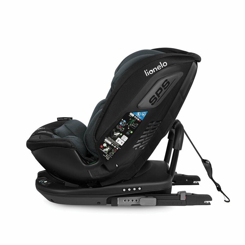 Scaun auto, Lionelo, Bastiaan RWF i-Size, Pozitie de somn, Protectie laterala, Rotire 360 grade, 0-36 Kg, Cu Isofix si Centura Top Tether, Conform cu standardul european de securitate ECE R129, Gri