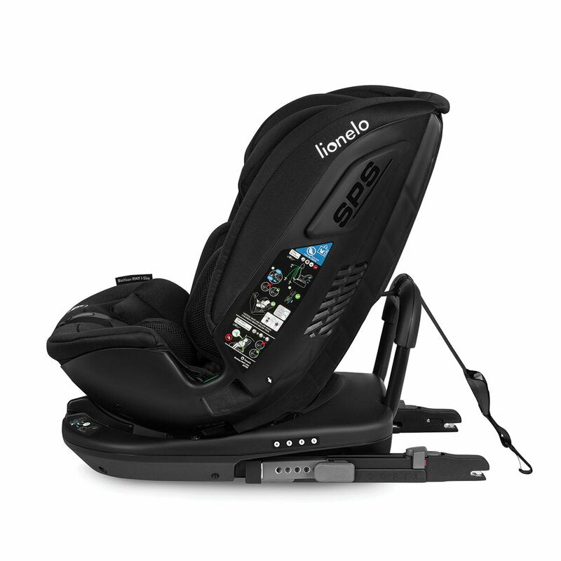 Scaun auto, Lionelo, Bastiaan RWF i-Size, Pozitie de somn, Protectie laterala, Rotire 360 grade, 0-36 Kg, Cu Isofix si Centura Top Tether, Conform cu standardul european de securitate ECE R129, Negru - gogobaby.ro
