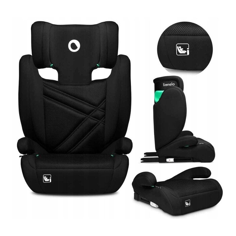 Scaun auto, Lionelo, Hugo i-Size, Universal, Orientare in directia sensului de mers, Reglabil, Conform standardului de securitate R129, 100-150 cm, 4-12 ani, Negru - gogobaby.ro