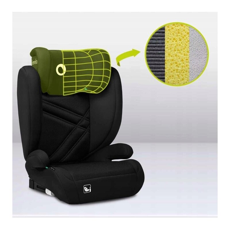 Scaun auto, Lionelo, Hugo i-Size, Universal, Orientare in directia sensului de mers, Reglabil, Conform standardului de securitate R129, 100-150 cm, 4-12 ani, Negru - gogobaby.ro