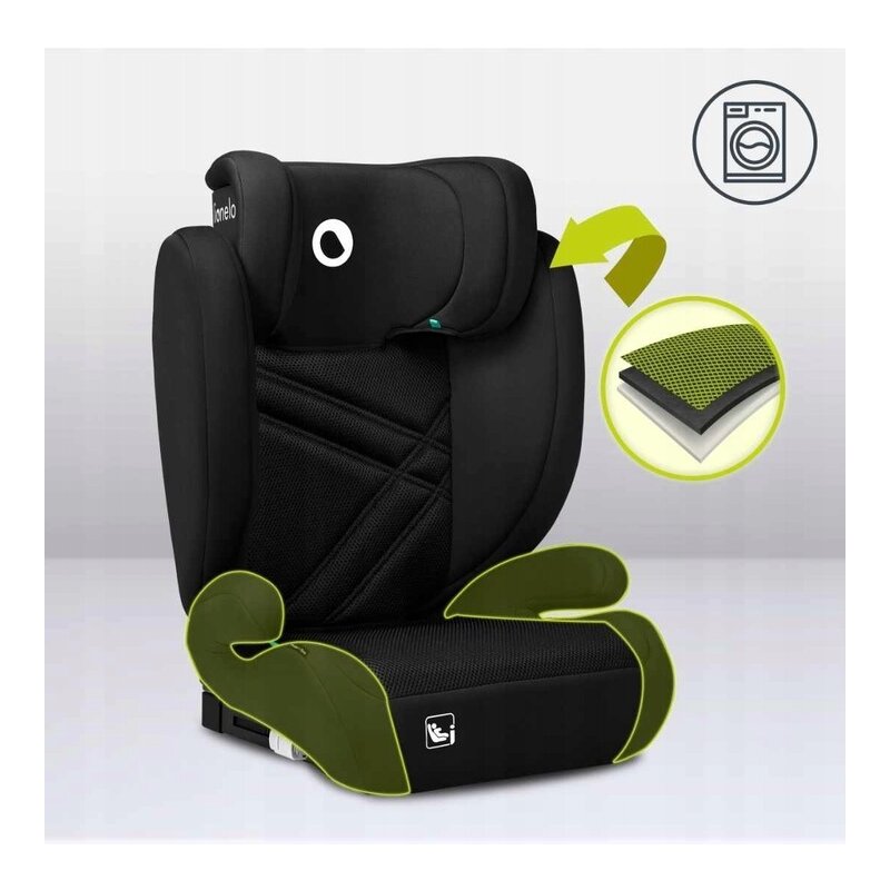 Scaun auto, Lionelo, Hugo i-Size, Universal, Orientare in directia sensului de mers, Reglabil, Conform standardului de securitate R129, 100-150 cm, 4-12 ani, Negru - gogobaby.ro