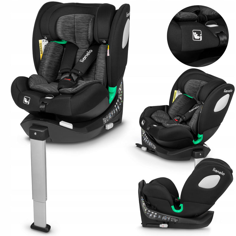 Scaun auto, Lionelo, i-Size Braam, 0-36 Kg, 40-150 cm, Cu isofix si picior de fixare, Protectie laterala, Rotire 360 grade, Ajustare spatar in 5 pozitii, Tetiera reglabila in 14 trepte, Conform cu standardul european de securitate R129, Negru - gogobaby.ro