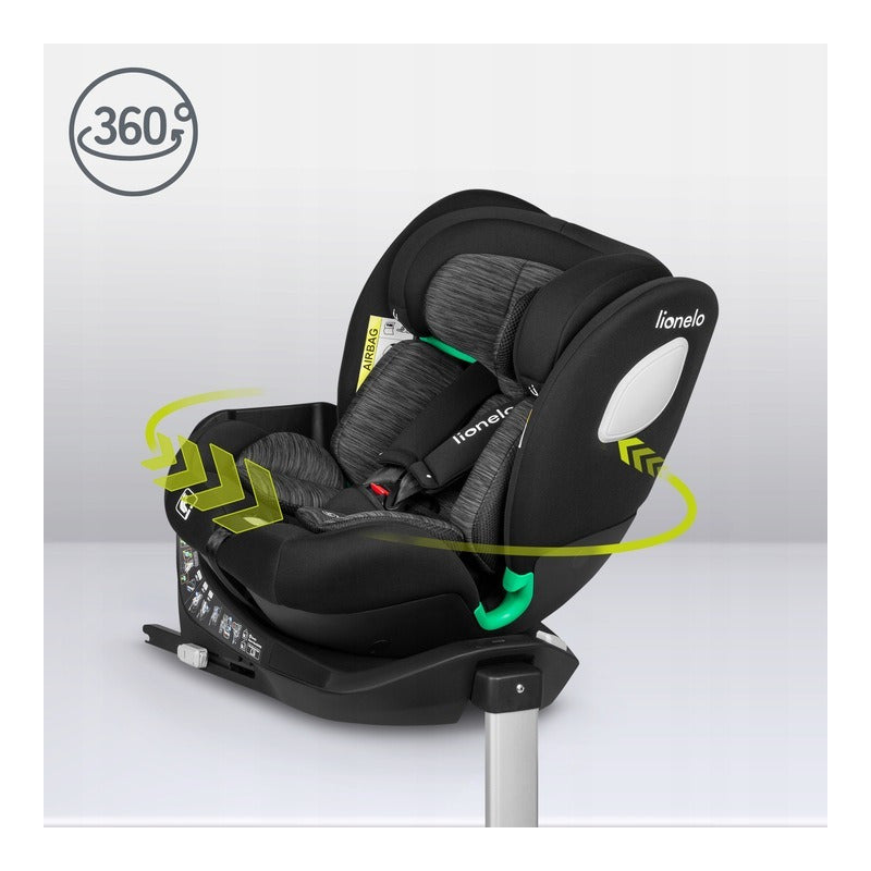 Scaun auto, Lionelo, i-Size Braam, 0-36 Kg, 40-150 cm, Cu isofix si picior de fixare, Protectie laterala, Rotire 360 grade, Ajustare spatar in 5 pozitii, Tetiera reglabila in 14 trepte, Conform cu standardul european de securitate R129, Negru - gogobaby.ro