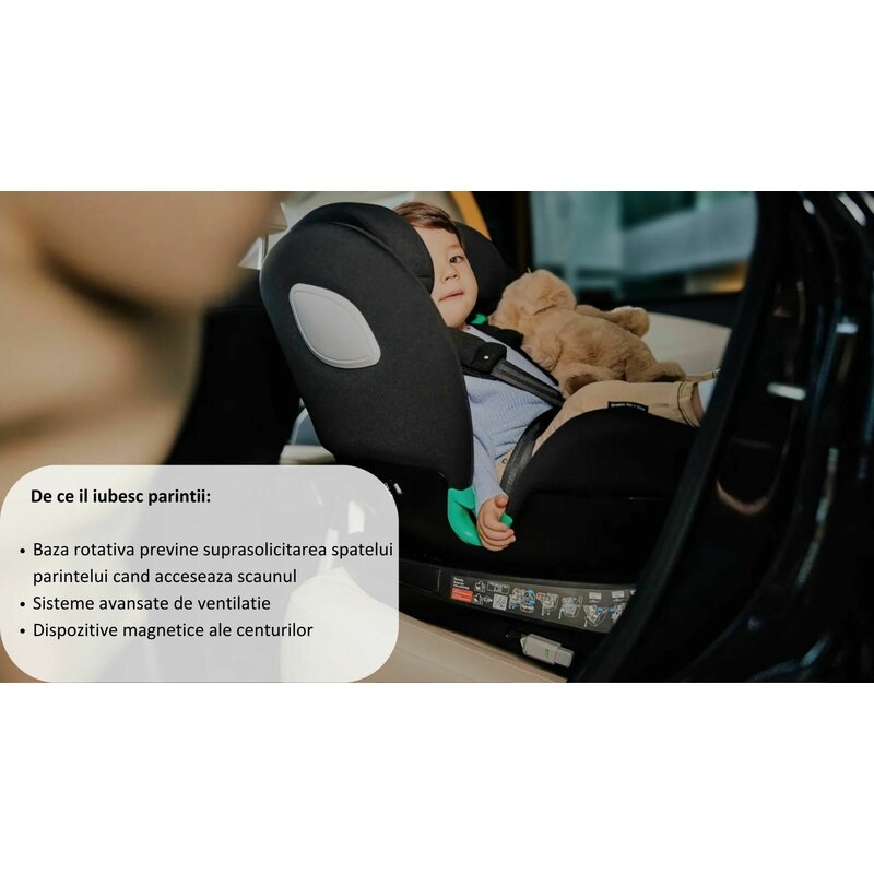 Scaun auto, Lionelo, i-Size Braam, 0-36 Kg, 40-150 cm, Cu isofix si picior de fixare, Protectie laterala, Rotire 360 grade, Ajustare spatar in 5 pozitii, Tetiera reglabila in 14 trepte, Conform cu standardul european de securitate R129, Negru - gogobaby.ro