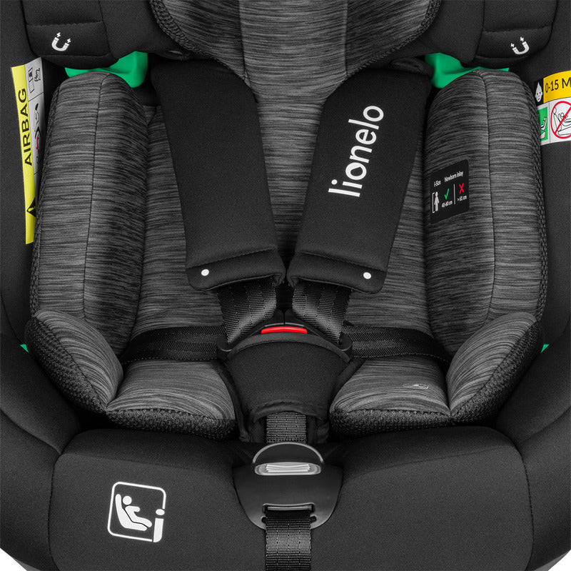 Scaun auto, Lionelo, i-Size Braam, 0-36 Kg, 40-150 cm, Cu isofix si picior de fixare, Protectie laterala, Rotire 360 grade, Ajustare spatar in 5 pozitii, Tetiera reglabila in 14 trepte, Conform cu standardul european de securitate R129, Negru