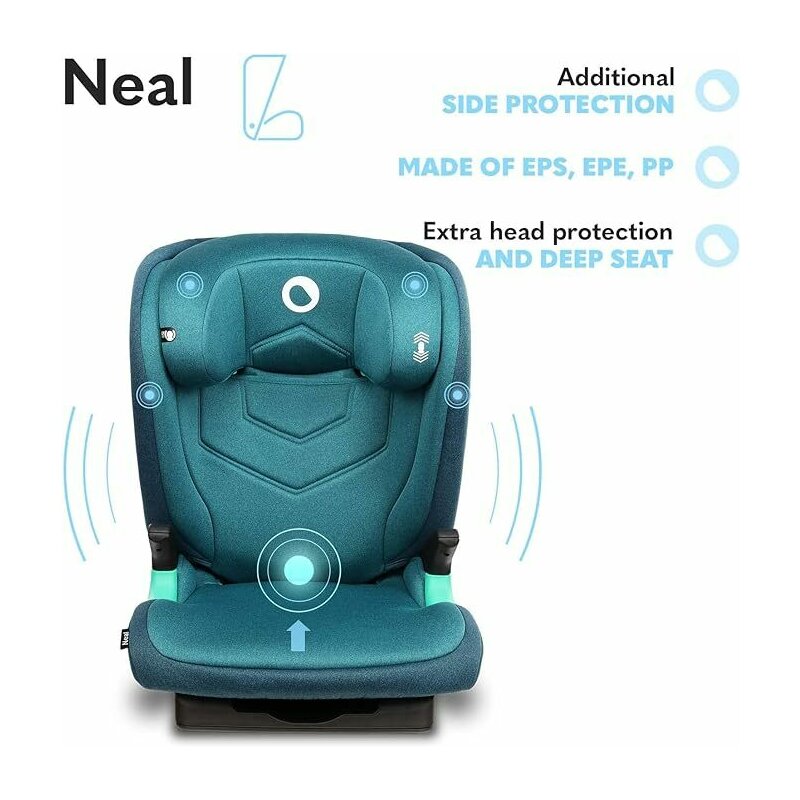 Scaun auto i-Size, Lionelo, Neal, Spatar reglabil in 3 pozitii, Tetiera in 14 pozitii, Suport sticla inclus, 15-36 Kg, 100-150 cm, Cu Isofix, Conform ECE R129, Verde - gogobaby.ro