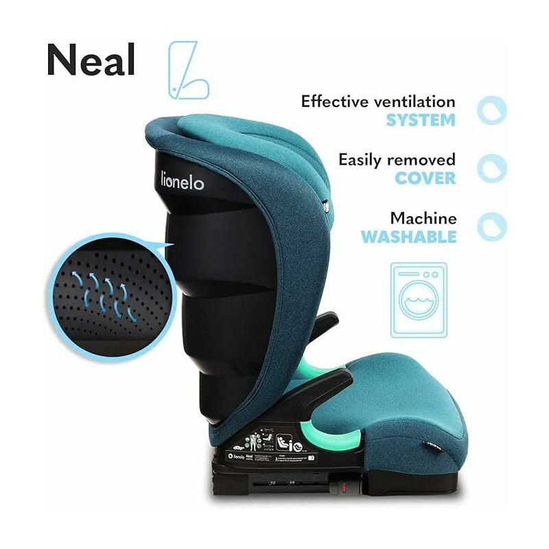 Scaun auto i-Size, Lionelo, Neal, Spatar reglabil in 3 pozitii, Tetiera in 14 pozitii, Suport sticla inclus, 15-36 Kg, 100-150 cm, Cu Isofix, Conform ECE R129, Verde - gogobaby.ro