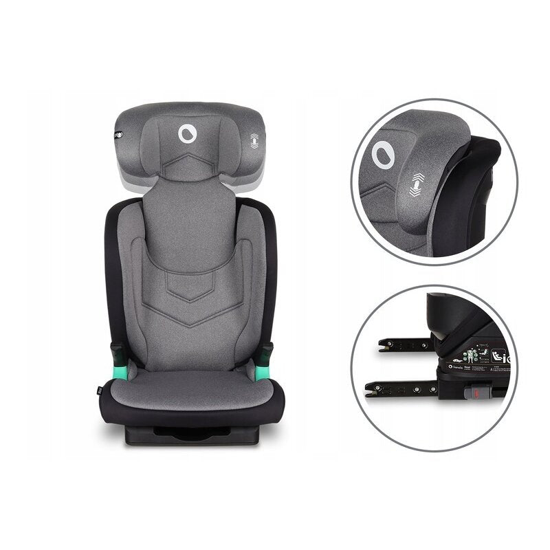 Scaun auto i-Size, Lionelo, Neal, Spatar reglabil in 3 pozitii, Tetiera in 14 pozitii, Suport sticla inclus, 15-36 Kg, 100-150 cm, Cu Isofix, Conform ECE R129, Gri - gogobaby.ro