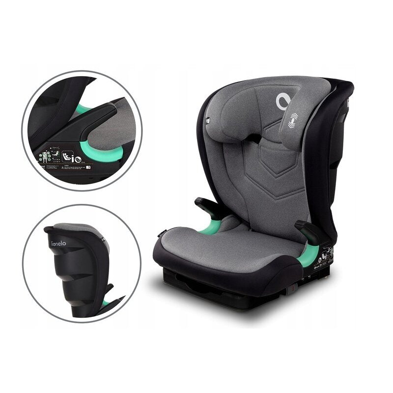 Scaun auto i-Size, Lionelo, Neal, Spatar reglabil in 3 pozitii, Tetiera in 14 pozitii, Suport sticla inclus, 15-36 Kg, 100-150 cm, Cu Isofix, Conform ECE R129, Gri - gogobaby.ro